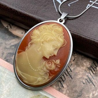 Vintage Women's Red Cream Large Victorian Cameo Pendant Stainless Steel  Necklace - $82 - From Amber