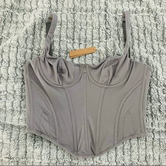 Skims Cotton Corset Bodysuit Charcoal Gray Size Large