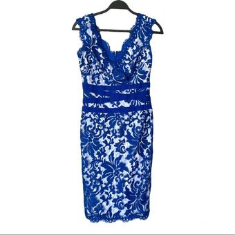 Tadashi Shoji NWT Embroidered Lace V-Neck Vibrant Blue Dress