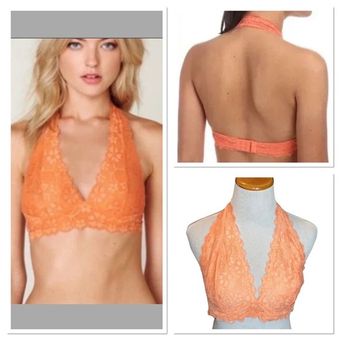 Free People Galloon Lace Halter Bralette LT Orange Womens Size