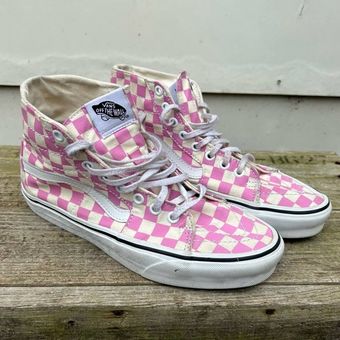 Pink checkered hot sale vans high tops