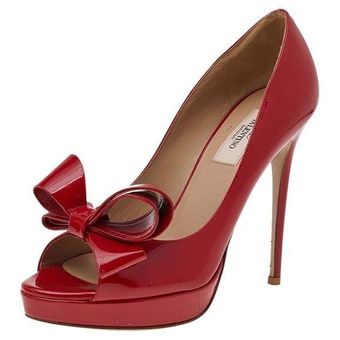 Valentino Garavani Valentino Red Patent Leather Couture Bow Peep