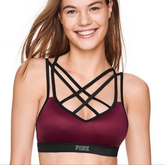 Buy VS Pink Victoria's Secret Pink New Logo Ultimate Push Up Strappy Sport  Bra Color Black Logo (Medium) at