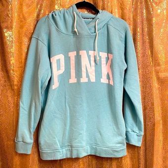 PINK - Victoria's Secret light blue pullover hoodie sweater, white logo, XS  - $28 - From Jessica