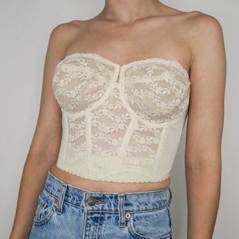 Vintage 90s Sheer White Lace Strapless Underwire Bra