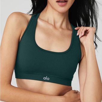 Alo Yoga Alo Seamless Ribbed Bra Midnight Green Size M - $32