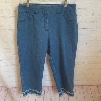 Ruby Rd . Double frayed hem pull on stretch Capri jeans pants Size 14