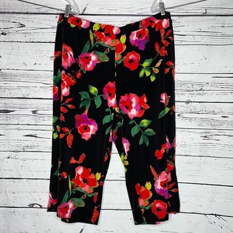 Susan Graver Size 1X Floral Print Liquid Knit Pull-On Crop Capri