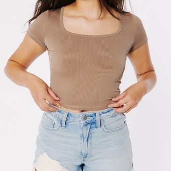 Hollister NWT! Seamless rib fabric square neck baby tee! Tan Size L - $16  (36% Off Retail) New With Tags - From Ridley