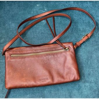 Margot New York Brown Leather Zip Top Crossbody Bag - Same Day Shipping!