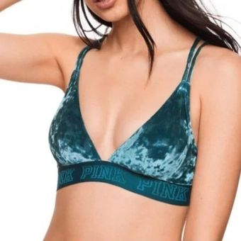 PINK - Victoria's Secret Teal Blue Velvet Unlined Bralette M Size M