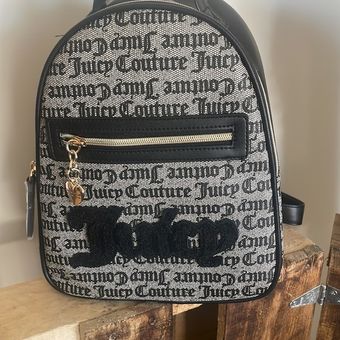Juicy Couture Backpack Black/Beige zip paparazzi bag New Sz OS