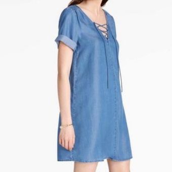 Lucky Brand Lace Up Swing Chambray Dress Size Small - $18