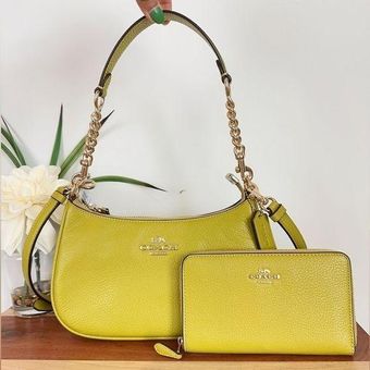 NWT Yellow Large Leather Cutout Coach Wristlet