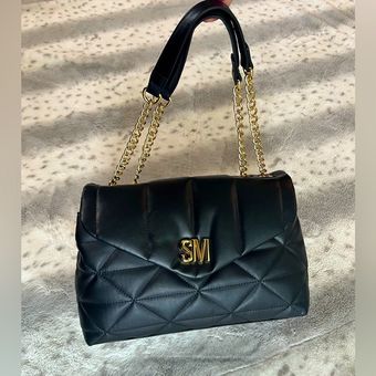 Steve Madden Black Faux Leather Gold Chain Shoulder Bag