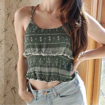 Forever 21 Strappy Tiered Lace Aztec Western Chevron Patterned Crop Top …  Green Size M - $10 (60% Off Retail) - From Katie