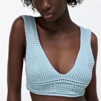 ZARA Light Blue Crochet Knit Bralette Top - $27 - From Mia