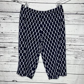 Susan Graver Size XL Blue & White Printed Pull On Wide Leg Crop Capri Pants  - $22 - From Gabrielle