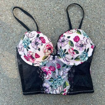 Victoria's Secret Floral Black Lace Bustier 34B