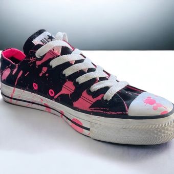 Converse All Star Low Top Canvas Sneaker Paint Splatter Neon Pink