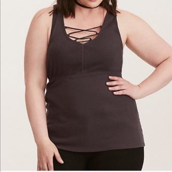 Torrid Ribbed Lace Up Tank Top Gray Size 1 - $17 - From Allyson