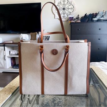 Tory Burch Beige Canvas and Leather Blake Shopper Tote Tory Burch