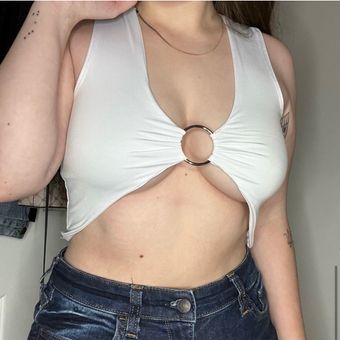 Crop Tops for Women Plunging Neckline Crop Top with Silver Ring