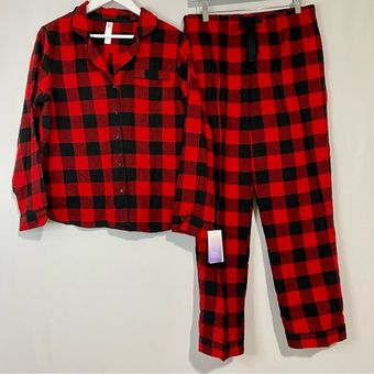 Stars Above Women's Casual Buffalo Plaid Pajama Set Red Black