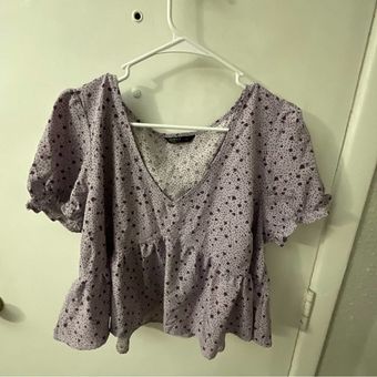SheIn Curve Purple Patterned Ruffle Top Size 1X Plus Size - $19 - From  Pamela