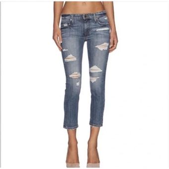 Joe's Jeans Gessa Low Rise Slim Crop Boyfriend Distressed Jeans