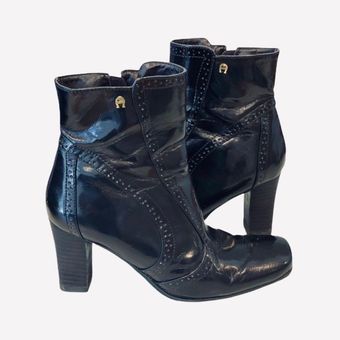 Etienne Aigner Black Patent Leather Ankle Boots Booties 6.5