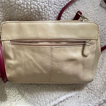 Laura Scott Woman's small size beige and maroon long shoulder strap purse -  $18 - From Tamara