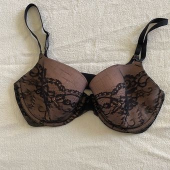 Victoria's Secret nude and black lace lined demi bra Size 34 E / DD - $27 -  From anna