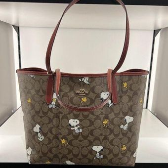 Coach X Peanuts City Tote In Signature Canvas With Snoopy