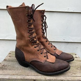 Brown Vintage Lace Up Combat Rider Long High Heels Boots Shoes