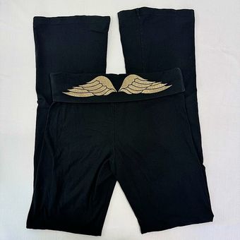 Black Victorias Secret Yoga Pants with Gold Glitter Angel Wings