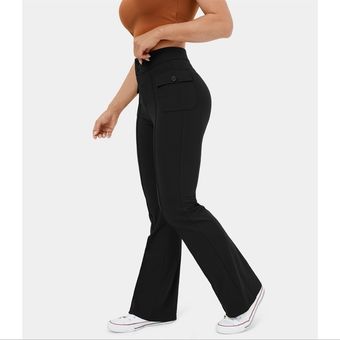 Women's High Waisted Button Multiple Pockets Flare Casual Pants - Halara