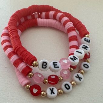 XOXO Valentines Day Bracelet Set Clay Heishi Bracelets Be Mine