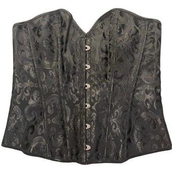 Black floral jacquard corset top