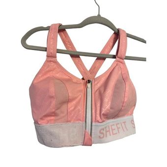 SHEFIT Ultimate High Impact Pink White Zip Front Sports Bra XS