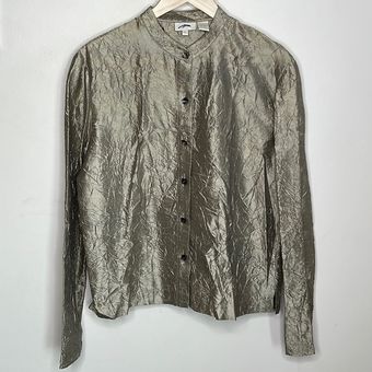 J.Jill SMALL CRINKLE SILK BLOUSE PEWTER COLOR Silver - $20