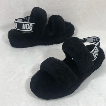 UGG OH YEAH SLIDE Black Sheepskin Slipper Sandals Shoes