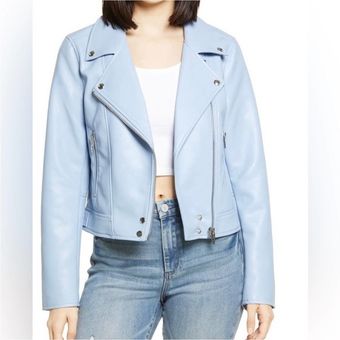 Blanknyc Flower Faux Shearling Zip Jacket In Blue