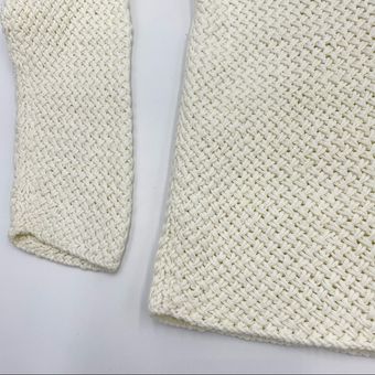CRAZY HORSE Woven White Sweater Open Knit Mock Neck Cozy