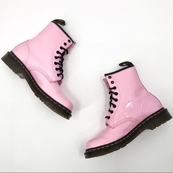 Dr. Martens NEW '1460 W' Pale Pink Patent Leather Lace-Up Boot