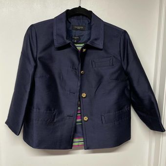 Talbots Petites Navy Blue Gold Button Blazer Jacket Size 2P