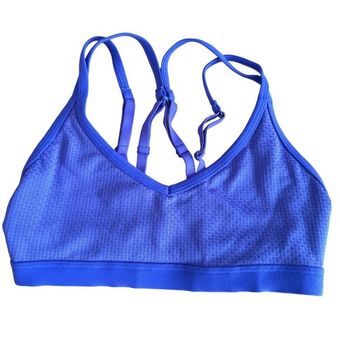 Lorna Jane Womens Blue V Neck Strappy Athletic Sports Bra Size