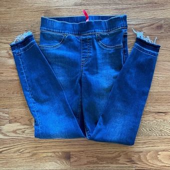 Spanx EUC Distressed Pull-on‎ Skinny Frayed Jeans SZ Medium Wash