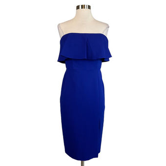 Aidan Mattox Blue Strapless Ruffled Sheath Cocktail Dress