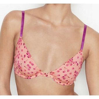 Victoria's Secret Cherry Satin Unlined Hook Eye Bra Lingerie Purple